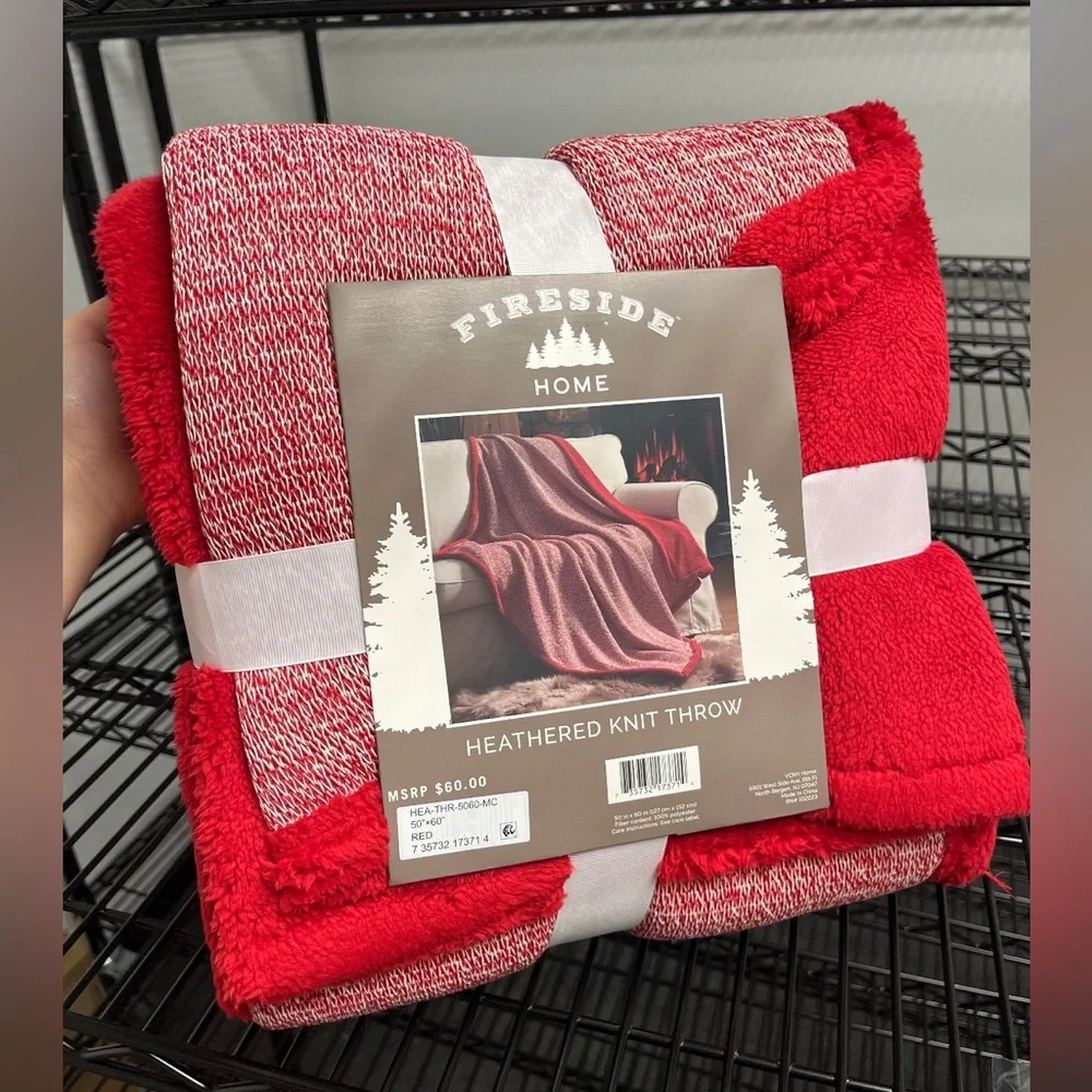 Fleece Heathered Knit Throw Sherpa Reverse Red Perfect 4 Anytime Of The Year